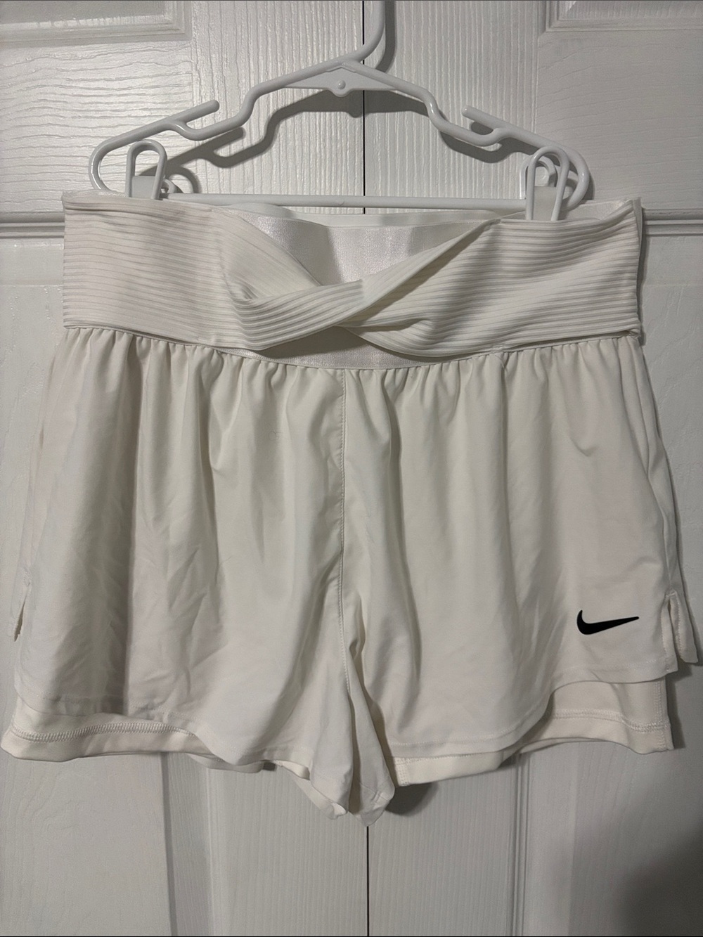 Nike Women’s White Athletic Shorts with Black Swoosh